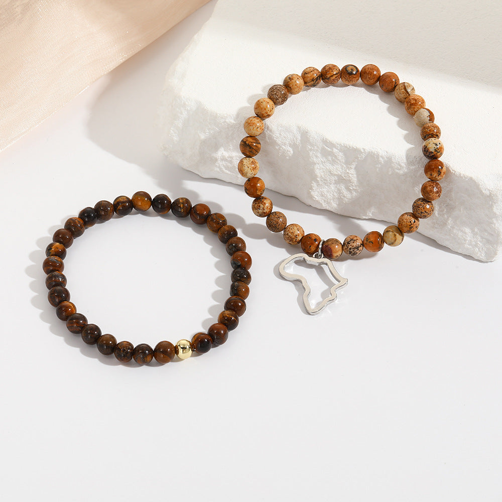 Minimalist Stainless Steel 8mm Round Tiger's Eye Geometric Stretch Bracelet