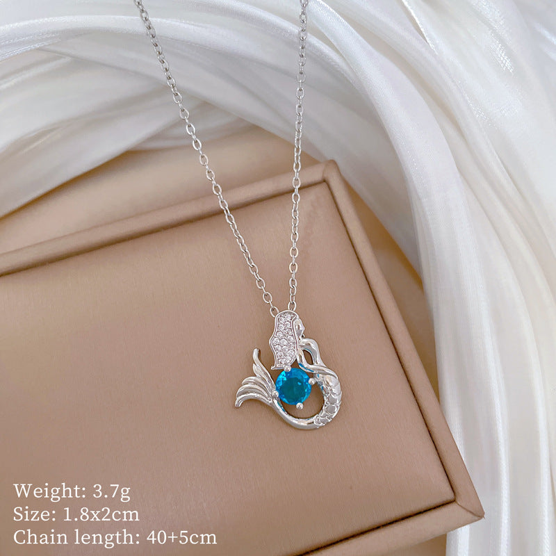 Collana Unisex con Pendente a Sirena in Acciaio Inossidabile, Design Geometrico e Strass Lussuosi
