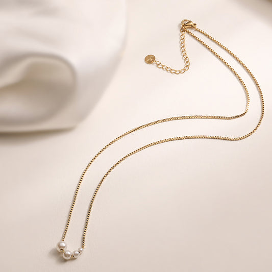 Minimalist 18K Gold Plated Geometric Stainless Steel Pearl Necklace for Women