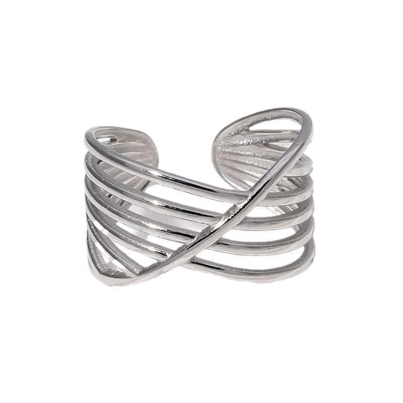 Anello Aperto da Donna Minimalista in Acciaio Inossidabile con Linee Geometriche e Finitura Placcata