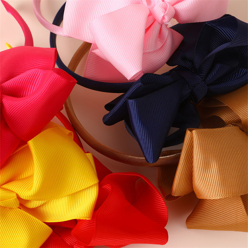 Minimalist Solid Color Fabric Bow Hairband Set for Kids - Small Batch Design Hair Accessories with Large Bow Shape