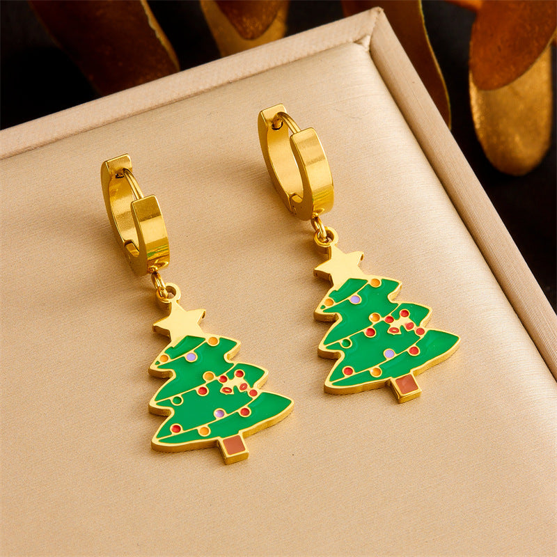 Sweet Cartoon Drip Oil Stainless Steel Jewelry Set Tree Cable Chain for Women