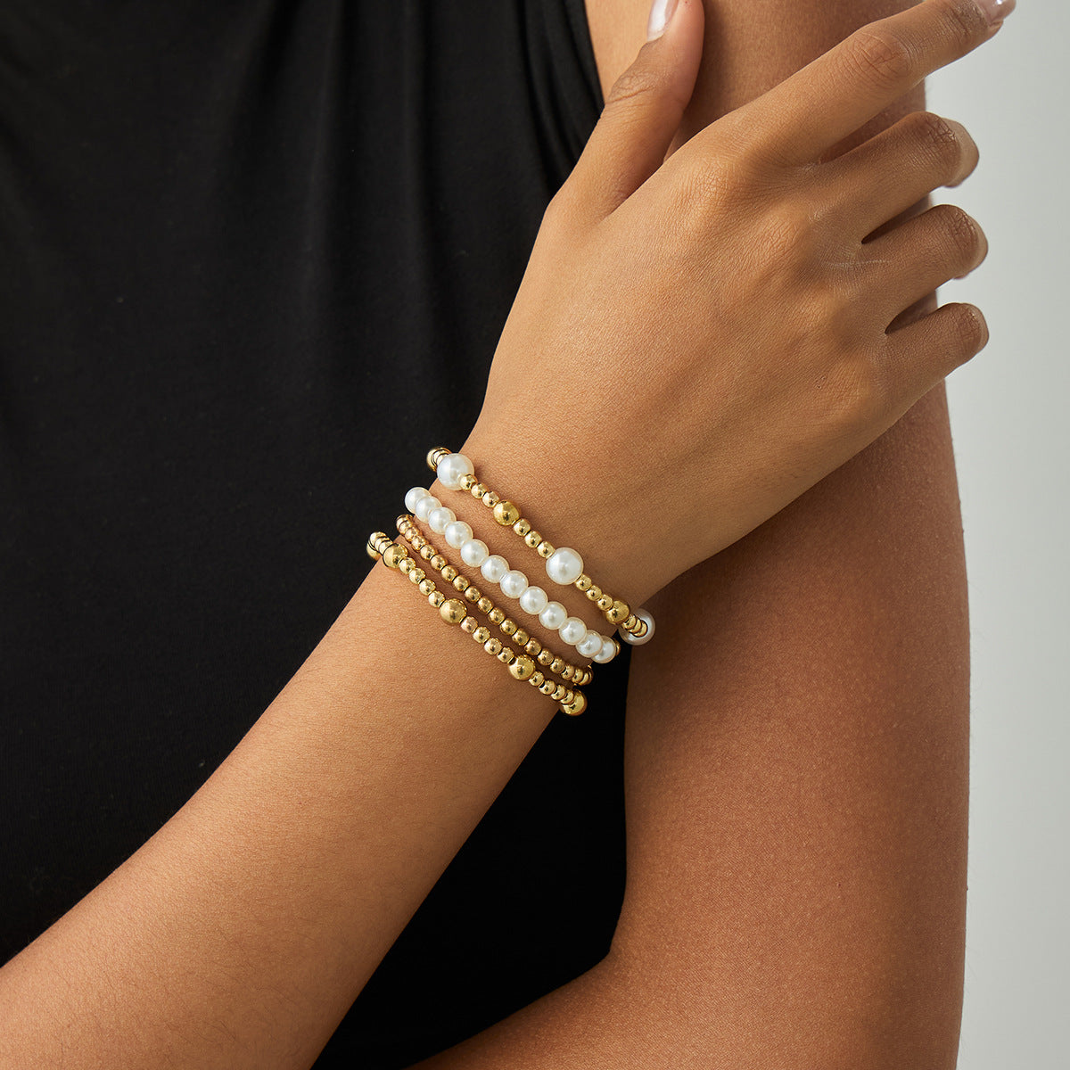 Minimalist Geometric Acrylic Beaded Stretch Bracelet Set with Cross Charm for Women