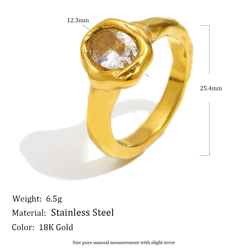 Luxury Minimalist Marquise Teardrop Geometric Gold Plated Stainless Steel Ring with Cubic Zirconia for Women