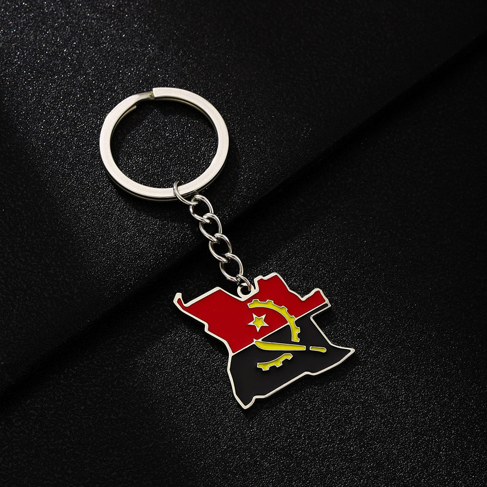 Llavero con el mapa de Angola y la bandera de esmalte en acero inoxidable para hombres y mujeres, accesorio de estilo étnico