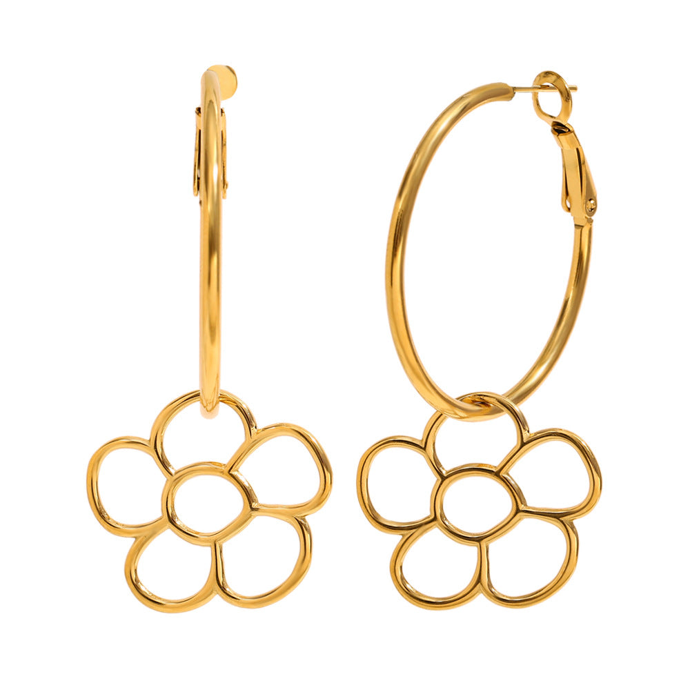 Eleganti Orecchini a Clip Floreali in Acciaio Inossidabile con Placcatura in Oro 18K da Donna