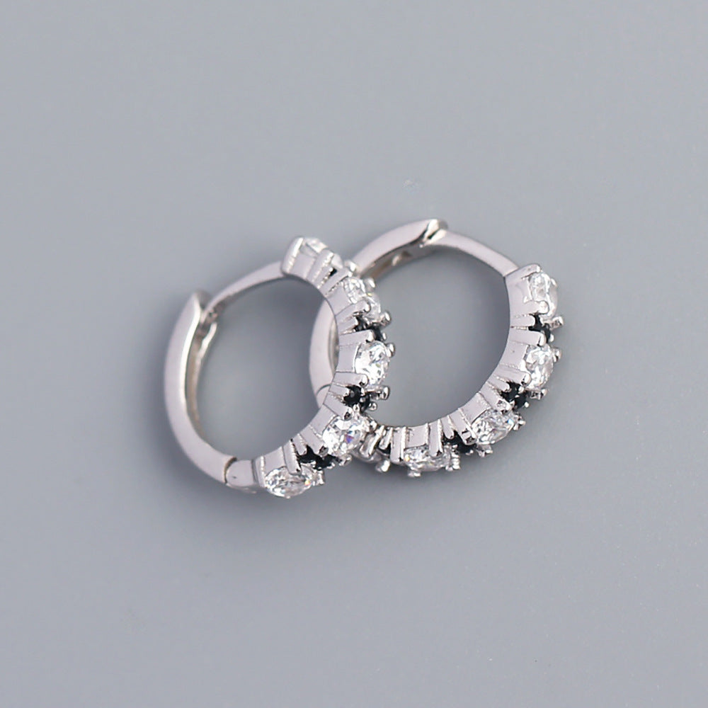 Minimalist 925 Sterling Silver Round Geometric Cubic Zirconia Inlay Hoop Earrings