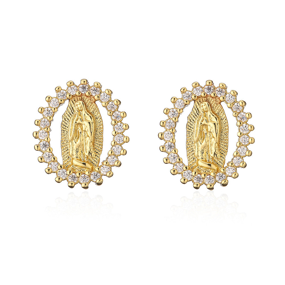Exotic Vintage Geometric Stud Earrings for Women Made of Copper with 18K Gold Plating and Zircon Inlay