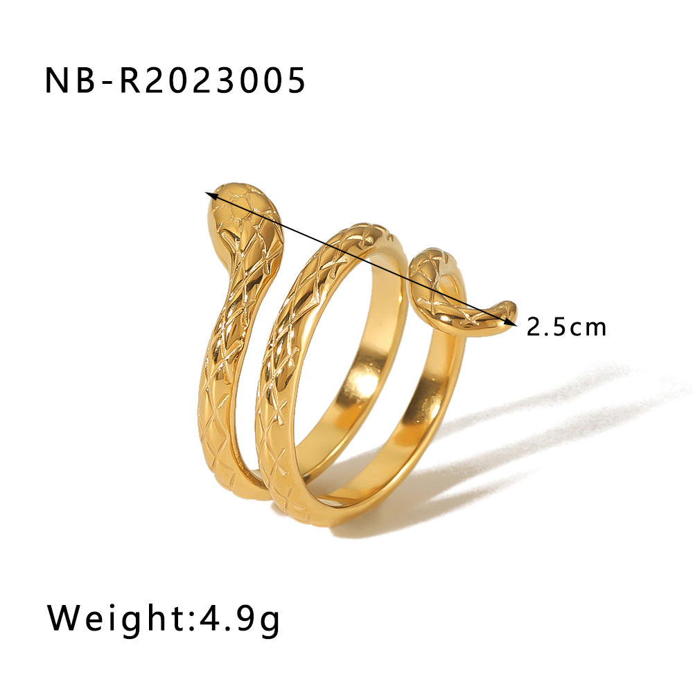 Anello geometrico in acciaio inossidabile a forma di serpente con placcatura in oro 18 carati da donna