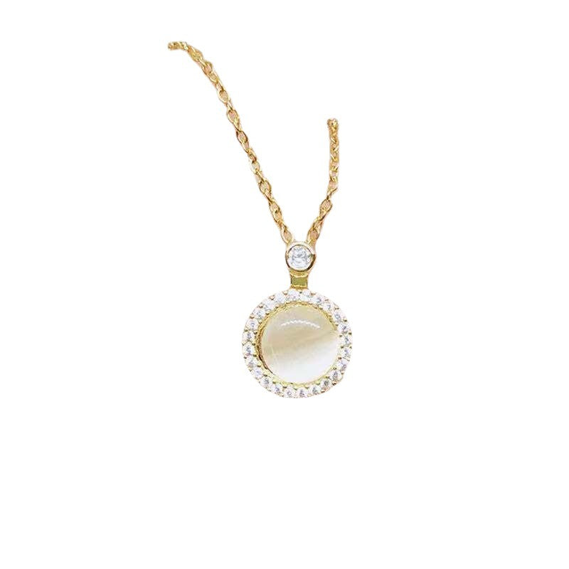 Collar con colgante de ojo de gato giratorio para mujer, circonita micropavé en cadena de serpiente de acero de titanio, diseño geométrico