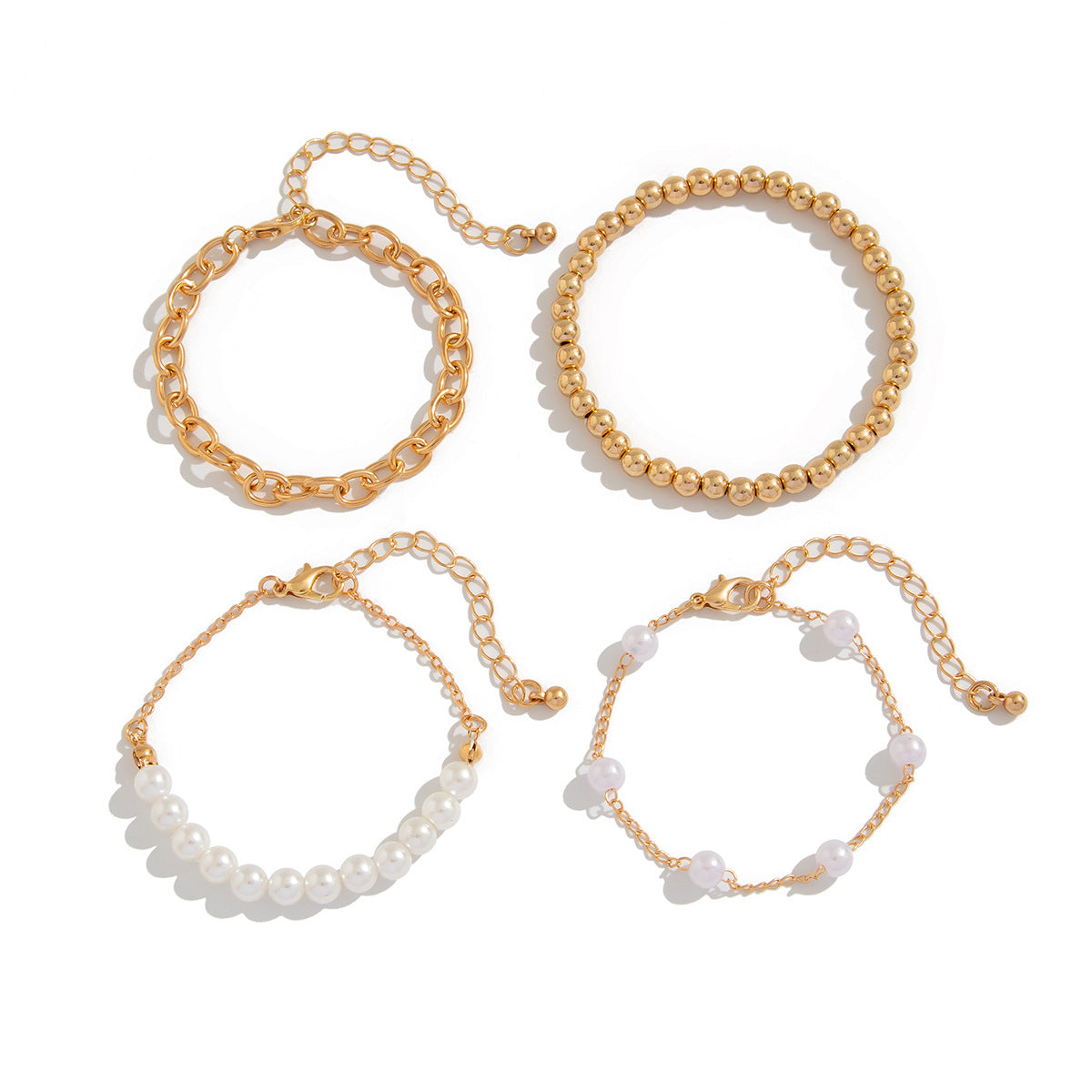 Set di bracciali da donna Ins Style geometrici e con perle a più strati, con dettagli a catena