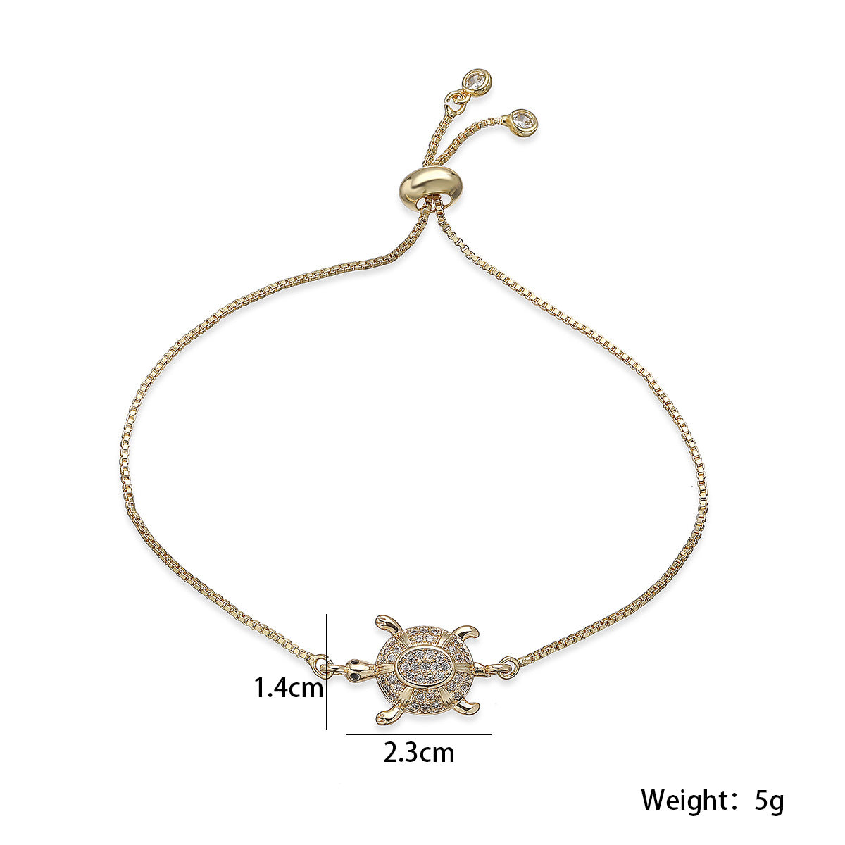 Minimalist Luxury 18K Gold Plated Brass Micro-Inlaid Cubic Zirconia Turtle Bracelet for Women