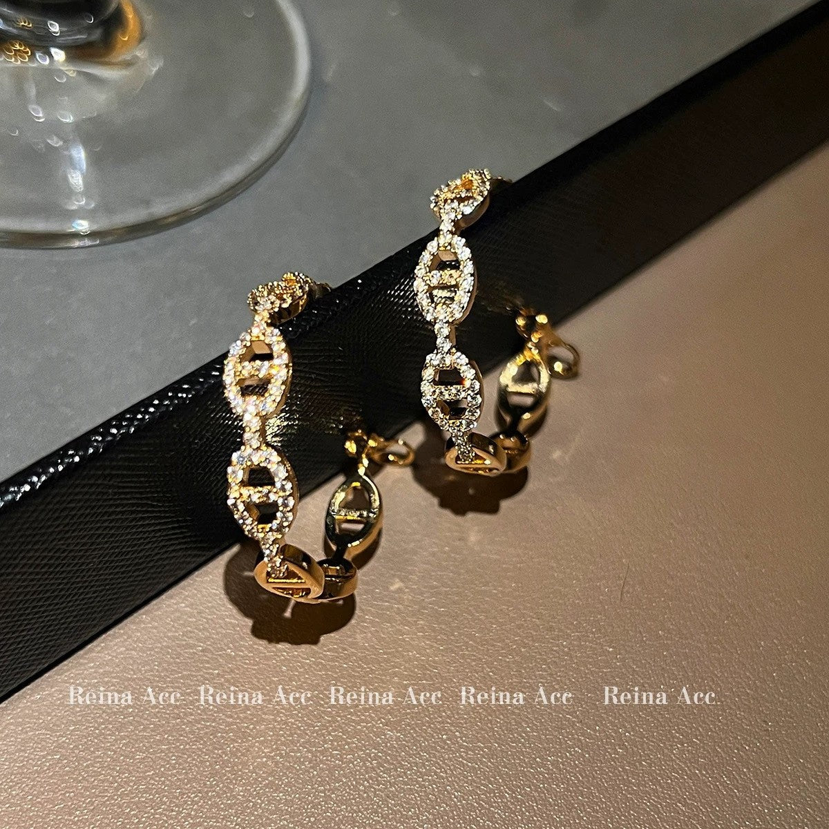Luxury Geometric Pig Nose Stud Earrings for Women with Gold-Plated Copper Base and Full Zirconia Crystal Inlay on Hypoallergenic Silver Posts
