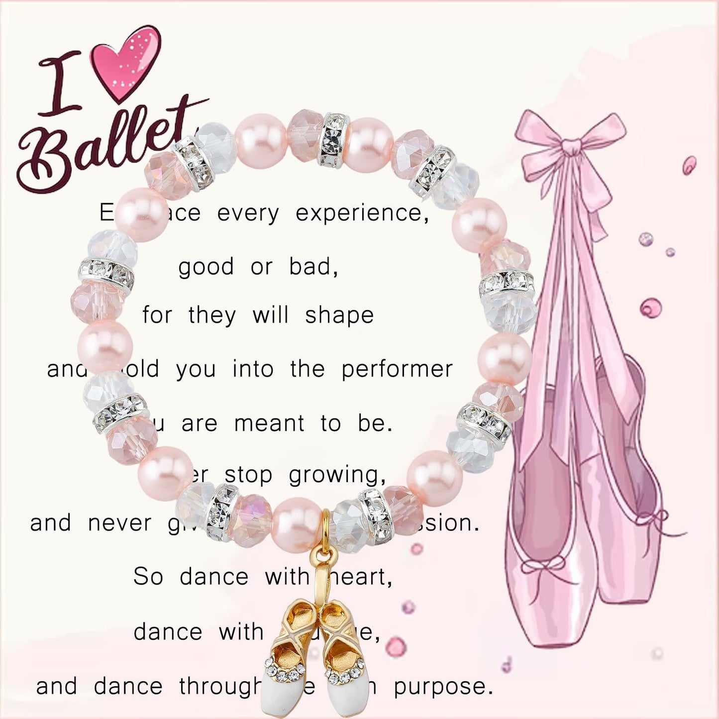 Sweet Imitation Pearl Ballet Shoe Charm Bracelet for Women Girls Dancer Gift