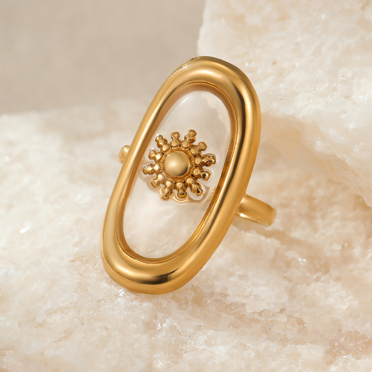 Anello da donna minimalista geometrico in acciaio inossidabile con placcatura in oro 18 carati, fascia di lusso elegante di ispirazione francese