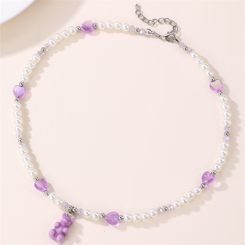 Collana con Ciondolo Orsetto Minimalista per Ragazze in Lega con Finitura Smaltata, Gioiello con Catenina a Medaglione con Fiocco per Bambine dai 3 ai 10 Anni