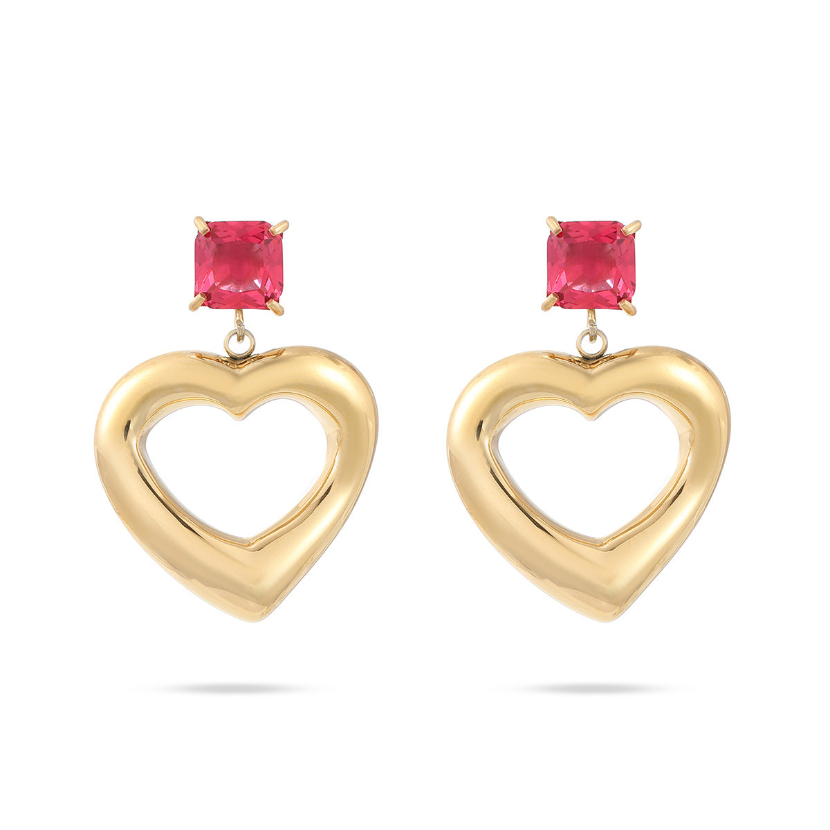Fashionable Minimalist Heart-Shaped Zirconia-Set Titanium Steel Stud Earrings for Women with Plated Finish