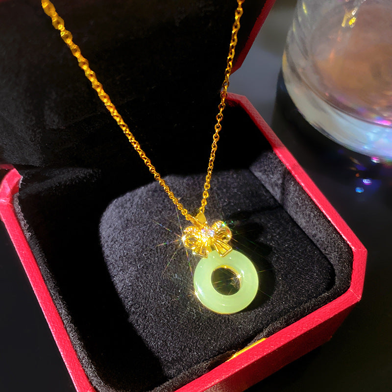Sweet Bamboo Joint Pattern Titanium Steel Plated Necklace with Brass Pendant Cable Chain Unisex