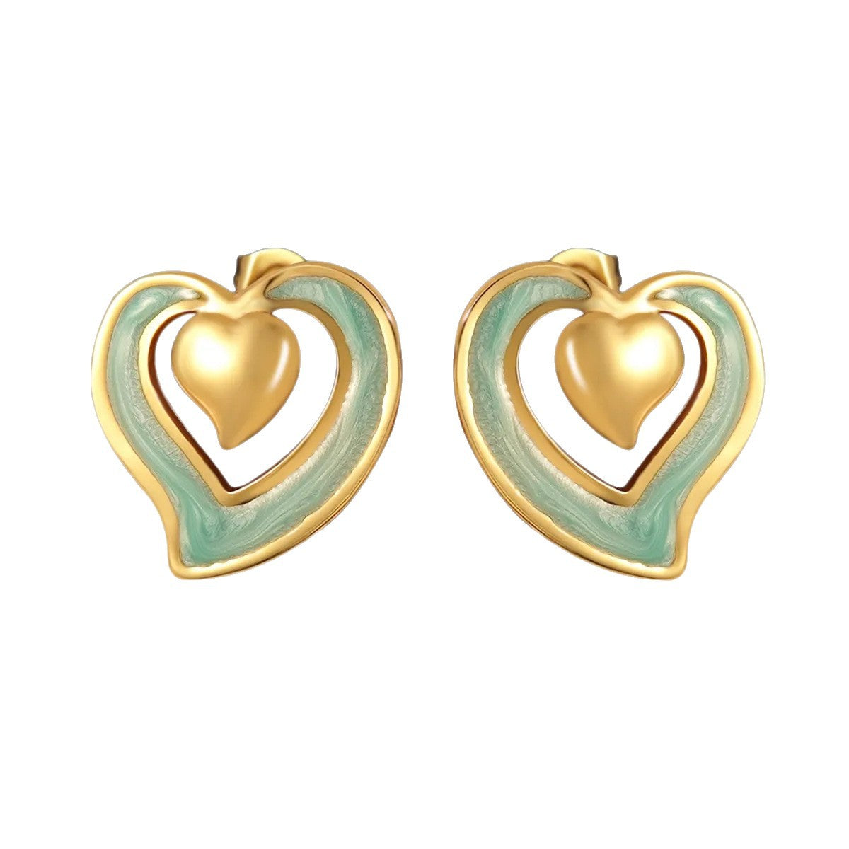 Vintage Sweet Irregular Hollow Heart Drip Oil Stainless Steel Earrings