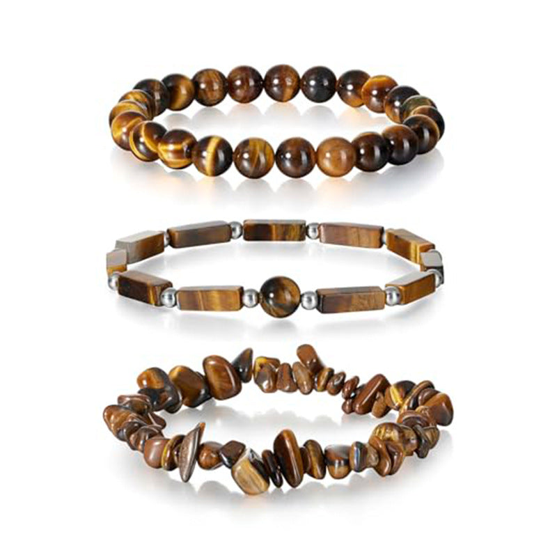 Natural Turquoise Tiger Eye Agate Geometric Round Beaded Stretch Bracelet Set for Men and Women