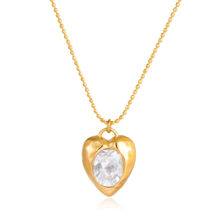 Collar con colgante de corazón minimalista de acero de titanio con chapado en oro al vacío PVD para mujer