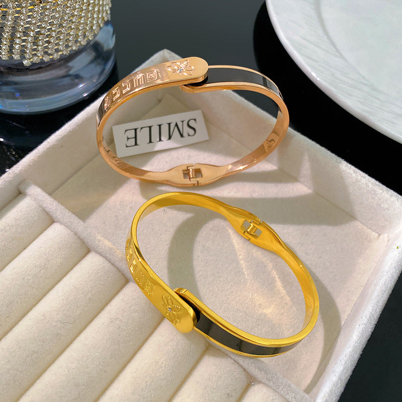 Fashion Titanium Steel Plated Bee Open Spring Cuff Bracelet
