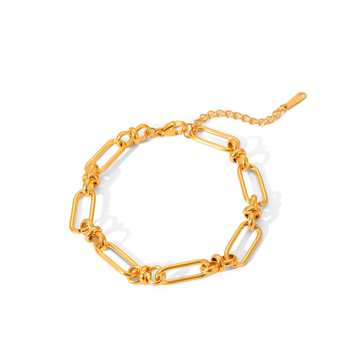 INS Style Geometric Stainless Steel Bracelet with Wide Chain and Cross Clasp Vacuum Plated in 18K Gold
