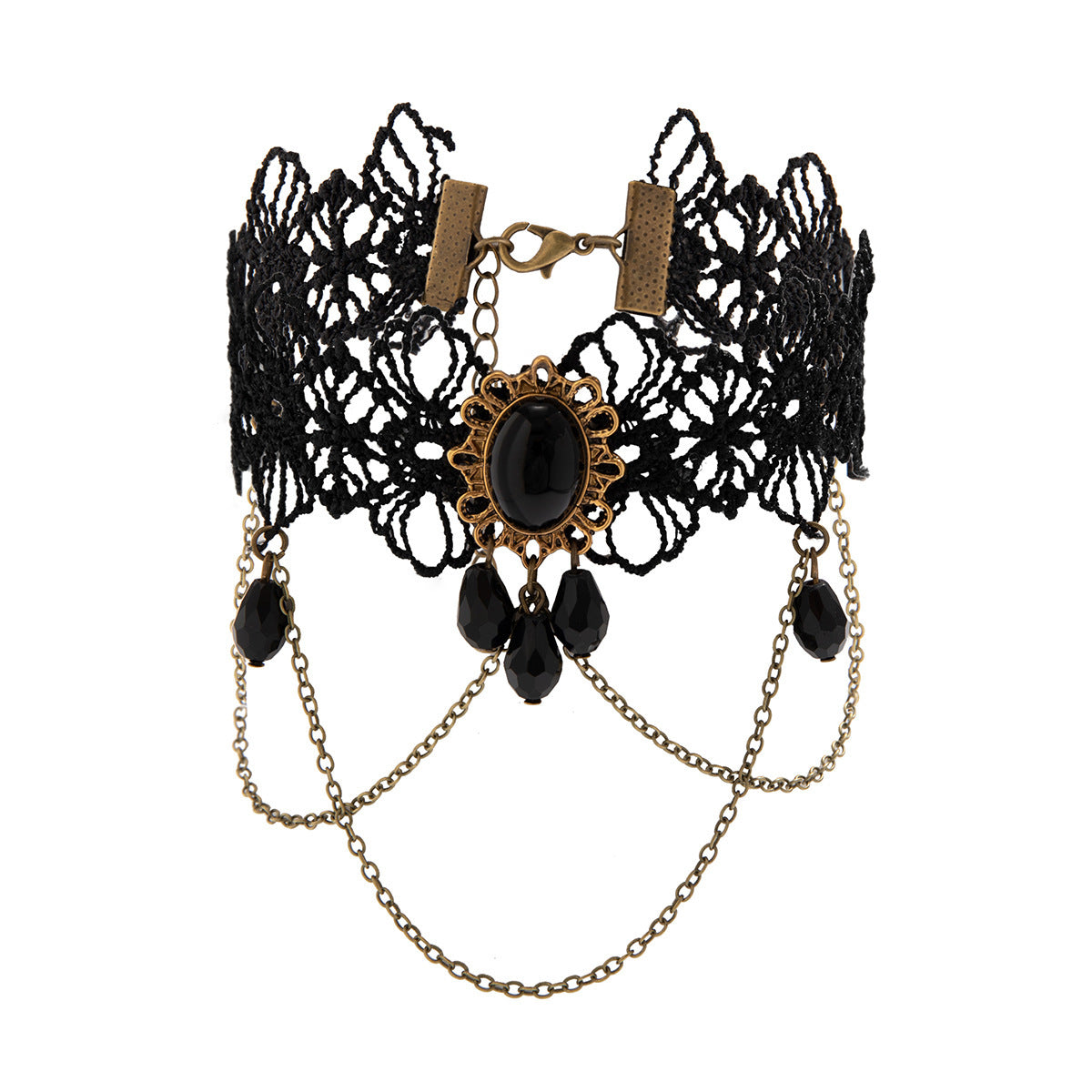 Vintage Gothic Lace Crystal Teardrop Floral Tassel Arm Chain for Women