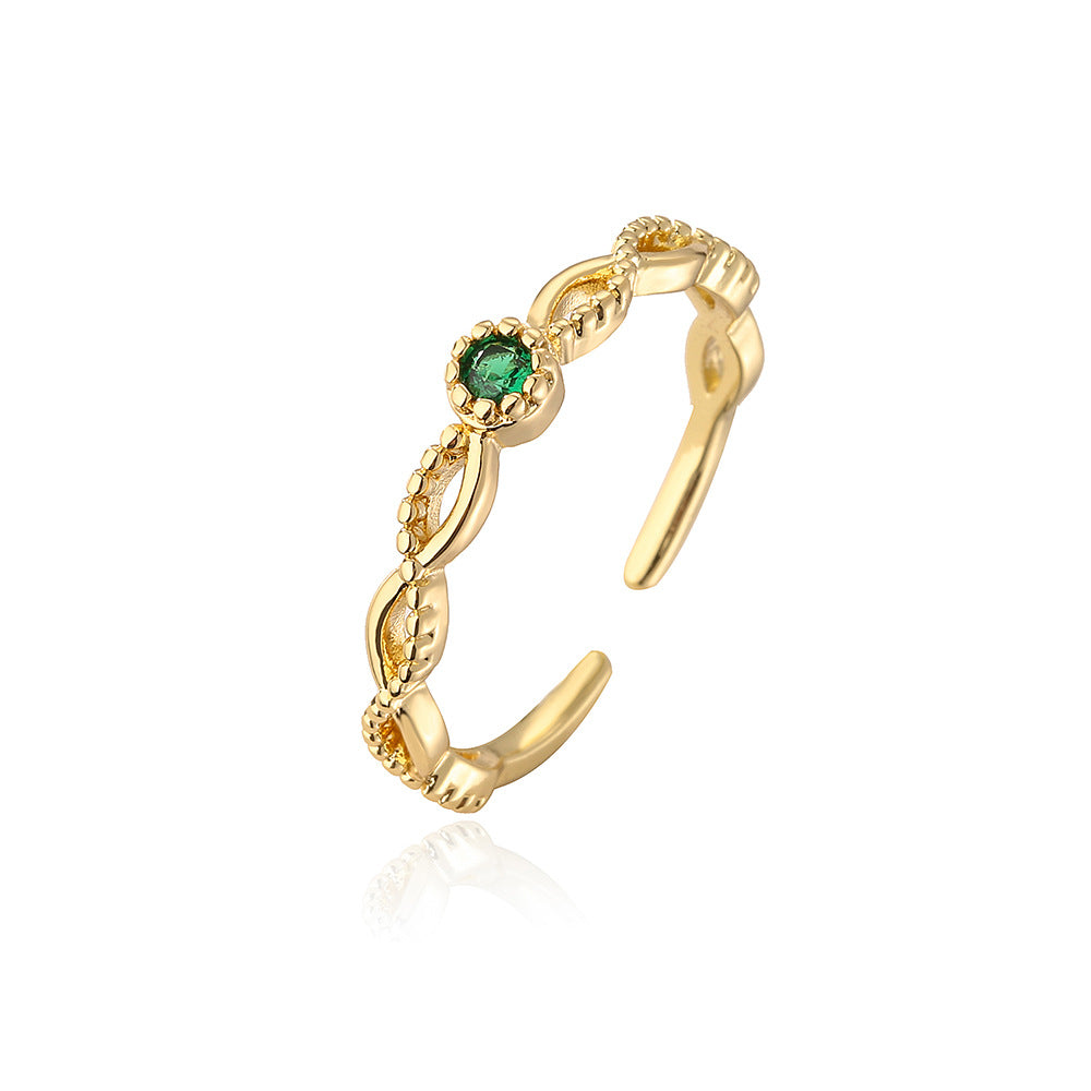 Minimalist Geometric Open Ring for Women Made of Copper with 18K Gold Plating and Micro-Paved Zirconia