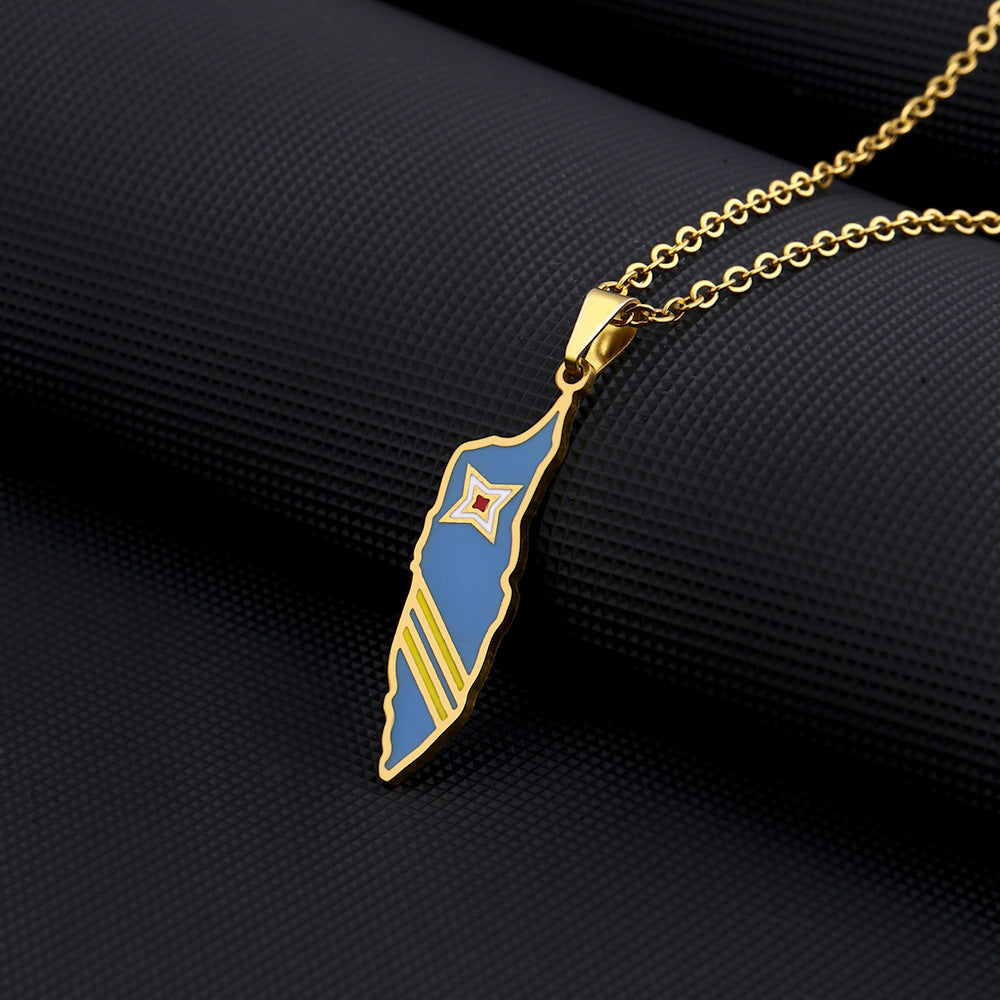Collana con pendente da donna in acciaio inossidabile stile etnico geometrico con ciondolo in titanio e finitura placcata su catena a maglie ovali
