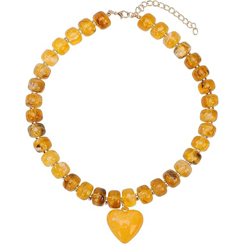 Casual Minimalist Heart Geometric Acrylic Pendant Resin Beaded Necklace for Women