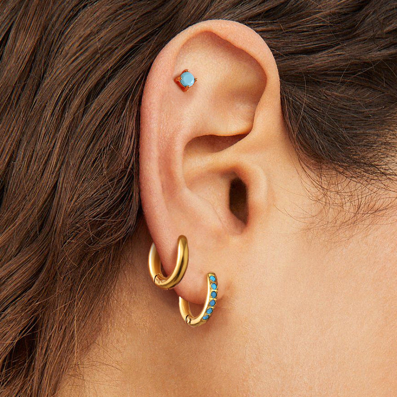 Pendientes geométricos de borlas turquesa de acero titanio con acabado chapado para mujer