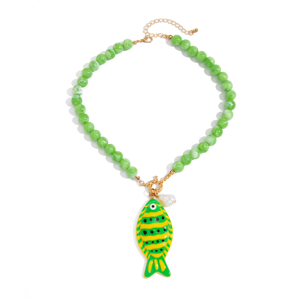 Sweet Casual Acrylic Fish Pendant Necklace Colorful Beaded Chain Women's Jewelry