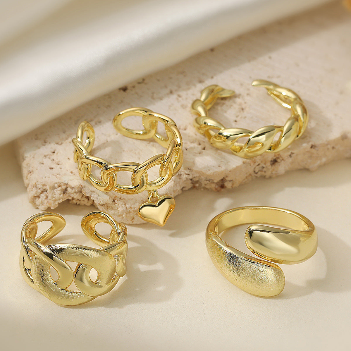 Minimalist 18K Gold Plated Geometric Brass Ring for Women