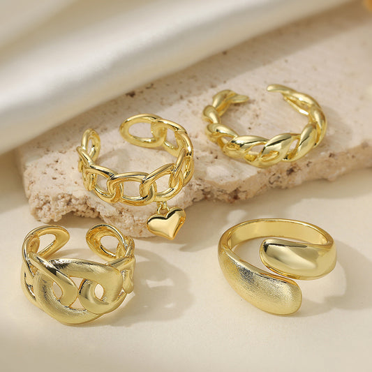 Minimalist 18K Gold Plated Geometric Brass Ring for Women