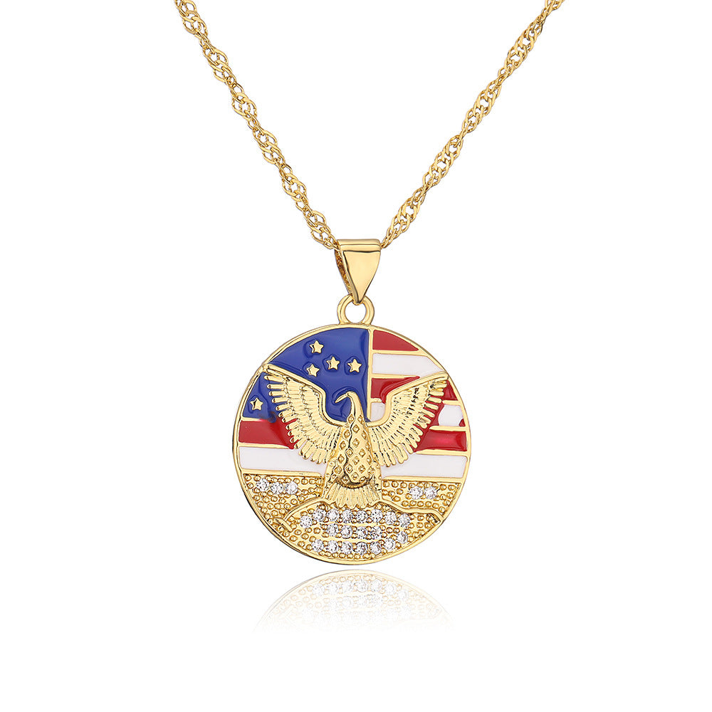 Vintage Geometric Pendant Necklace for Women with Copper Base Plated in 18K Gold and Enamel Finish, Rhinestone Accented