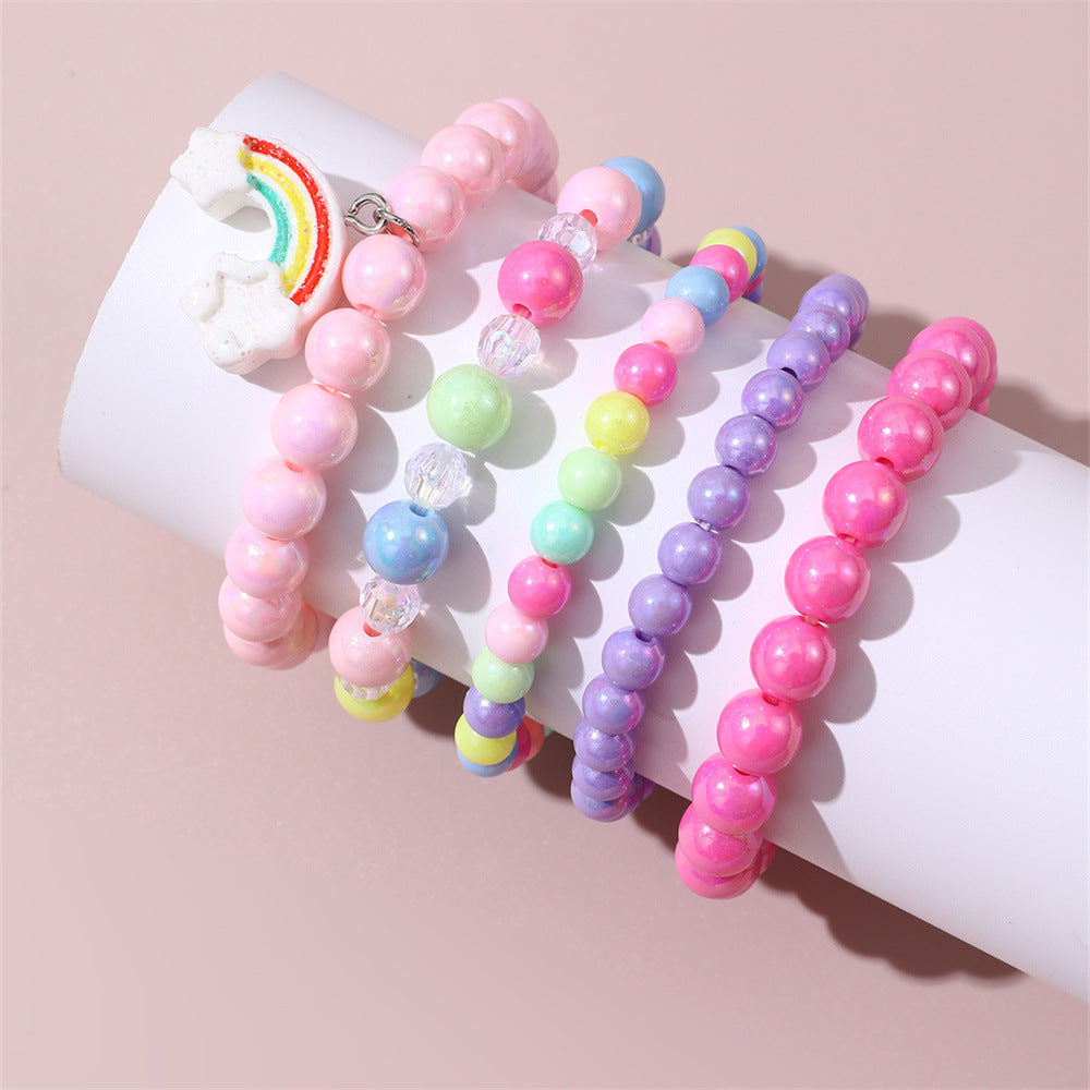 Set di braccialetti con ciondolo arcobaleno in perline acriliche colorate per bambini, braccialetti minimalistici fatti a mano a forma geometrica per bambini