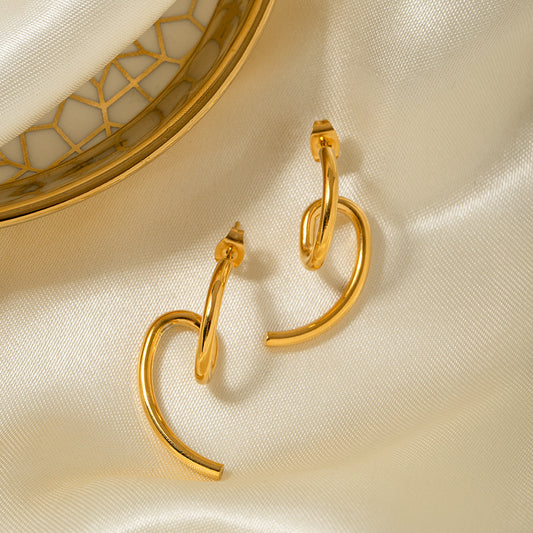 Minimalist Geometric Stainless Steel Earrings with 18K Gold Plating and Matte Finish for Women