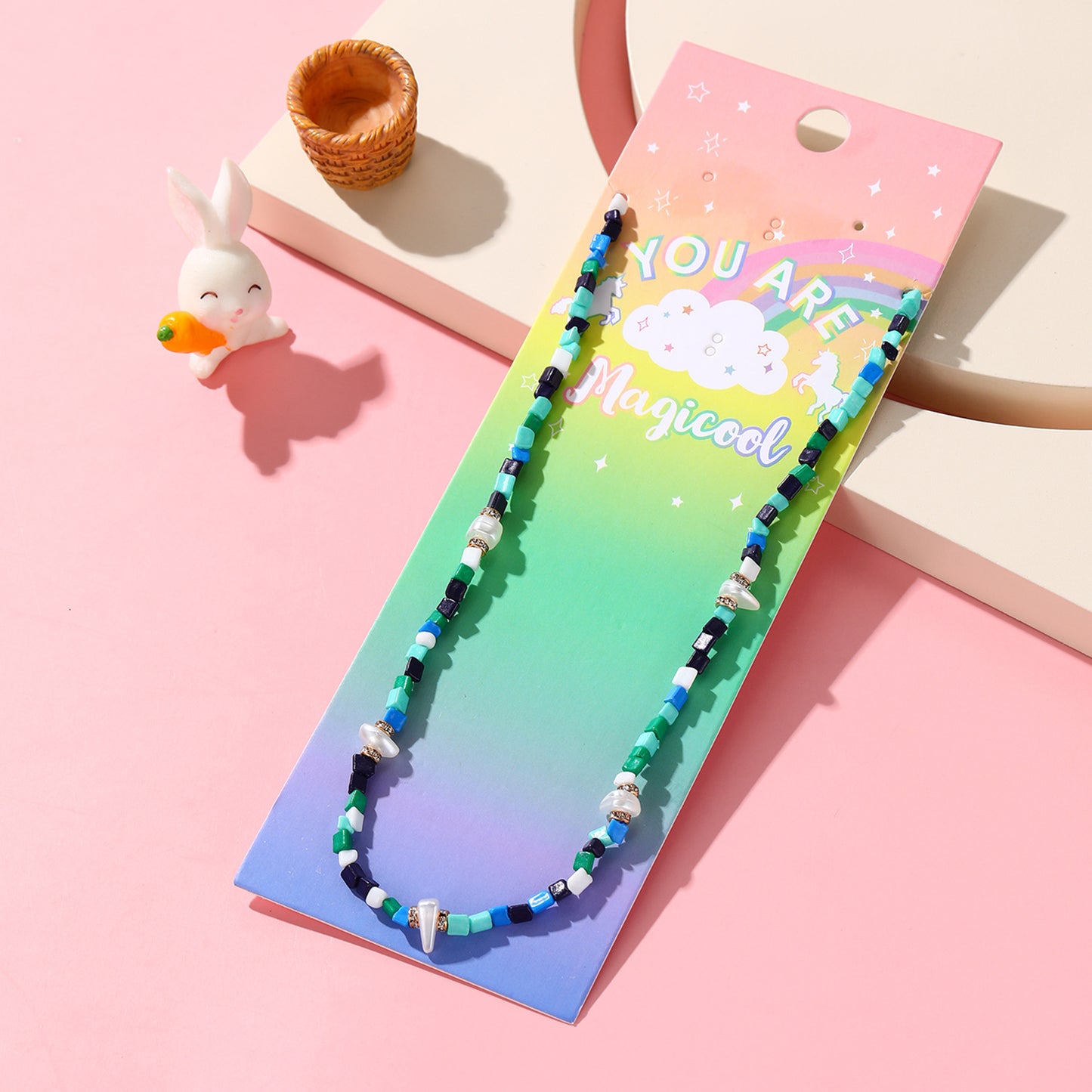 Collar de Dopamina de Cuentas de Colores para Niños con Diseño Geométrico, Cadena de Cordón de Algodón Hecha a Mano, Estilo Dulce y Juguetón