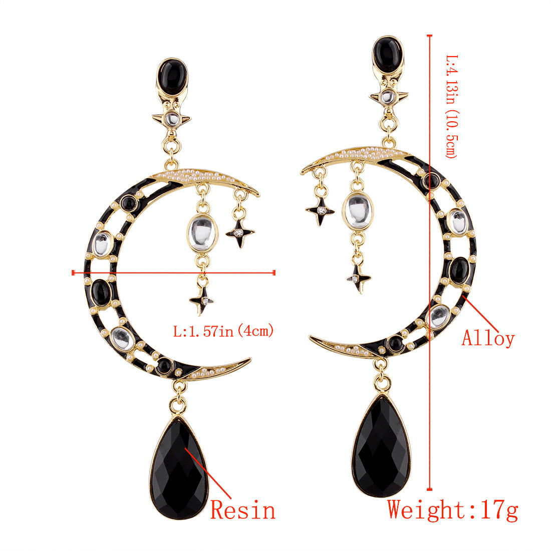 Ethnic Style Star and Moon Shaped Resin and Alloy Earrings with Plated Finish for Women