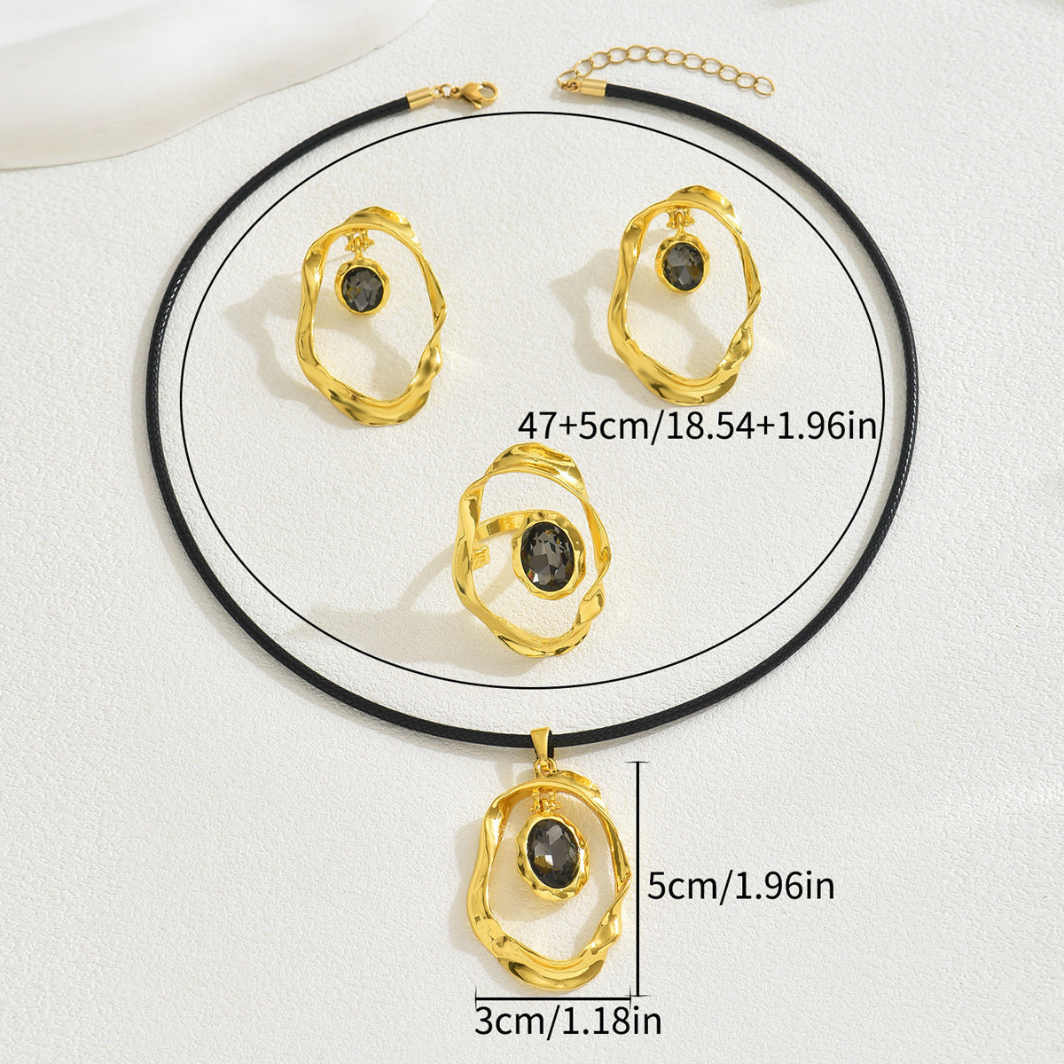 Conjunto de Collar, Pendientes y Anillo Irregulares Geométricos Minimalistas de Aleación con Incrustaciones de Cristal para Mujer
