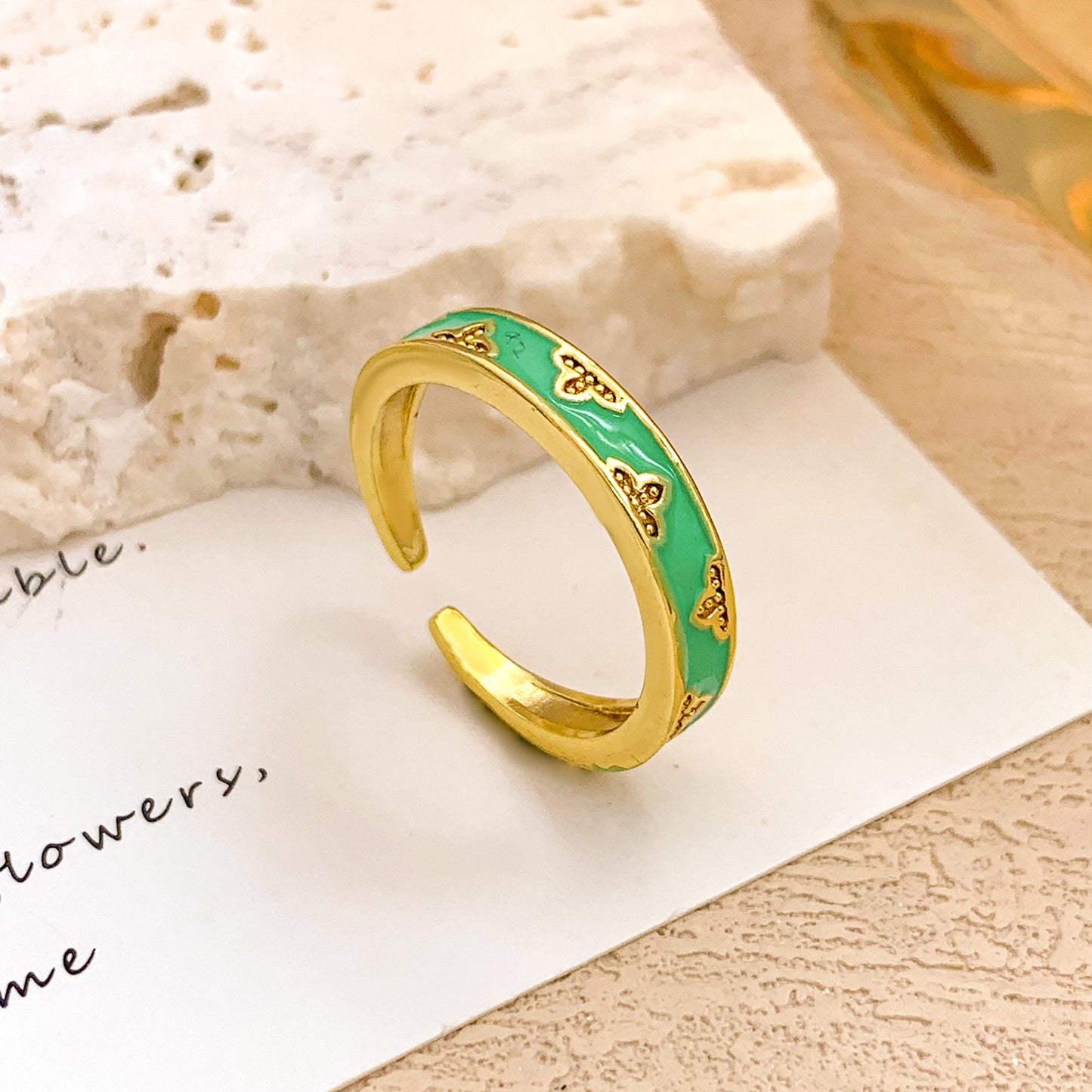 Sweet Gold Plated Drip Oil Floral Alloy Ring for Women