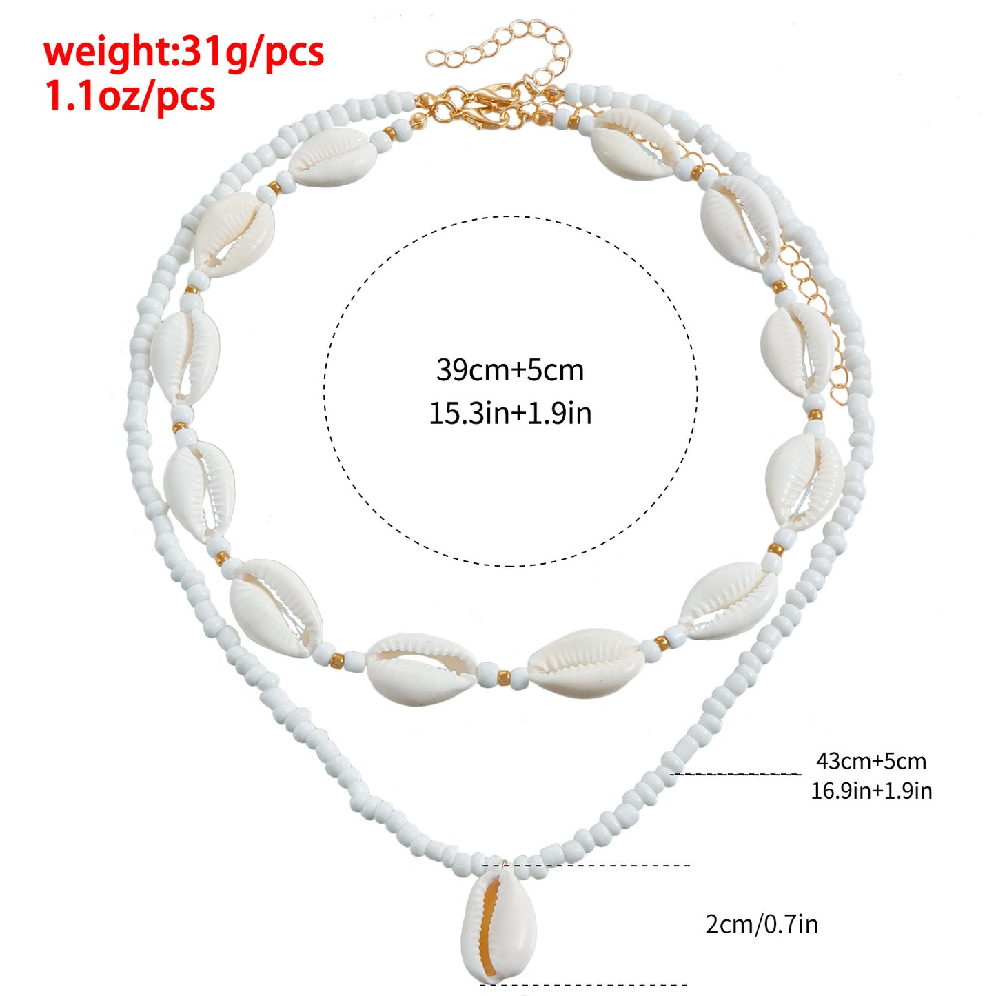 Collar con colgante de concha geométrica estilo bohemio para mujer con cadena de clavícula con baño de metal