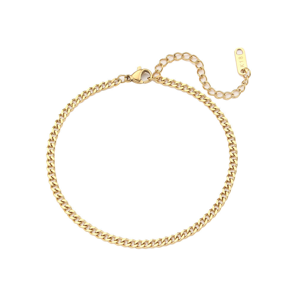 Fashion Geometric Stainless Steel 18K Gold Plated Line Pattern Chain Bracelet for Women
