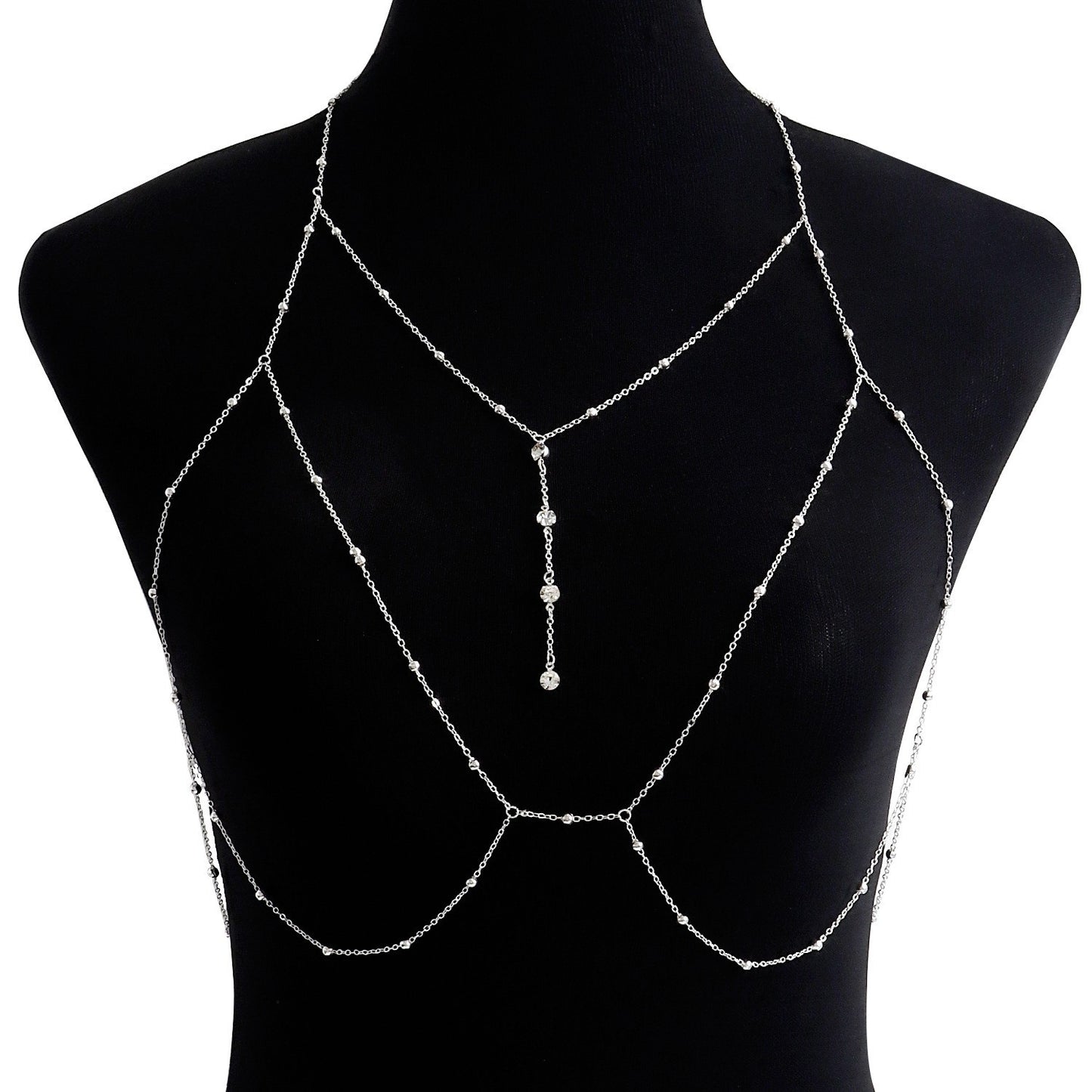 Cadena corporal de bikini estilo punk con flecos para mujer con piedras de circonita en cadena de metal para la cintura para el verano