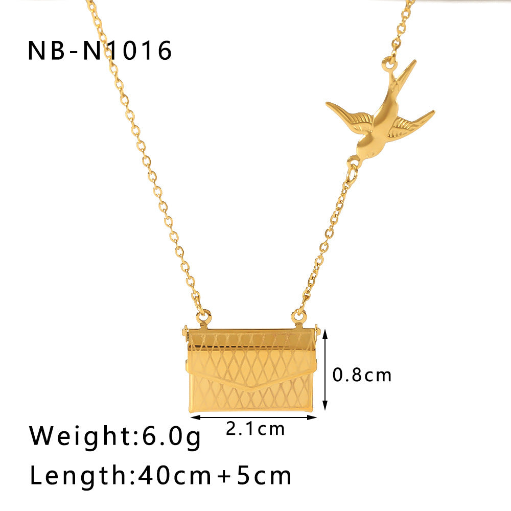 Collana minimalista a forma di libro da donna con catena in acciaio inossidabile e chiusura a cuore in acciaio al titanio placcato in oro 18 carati