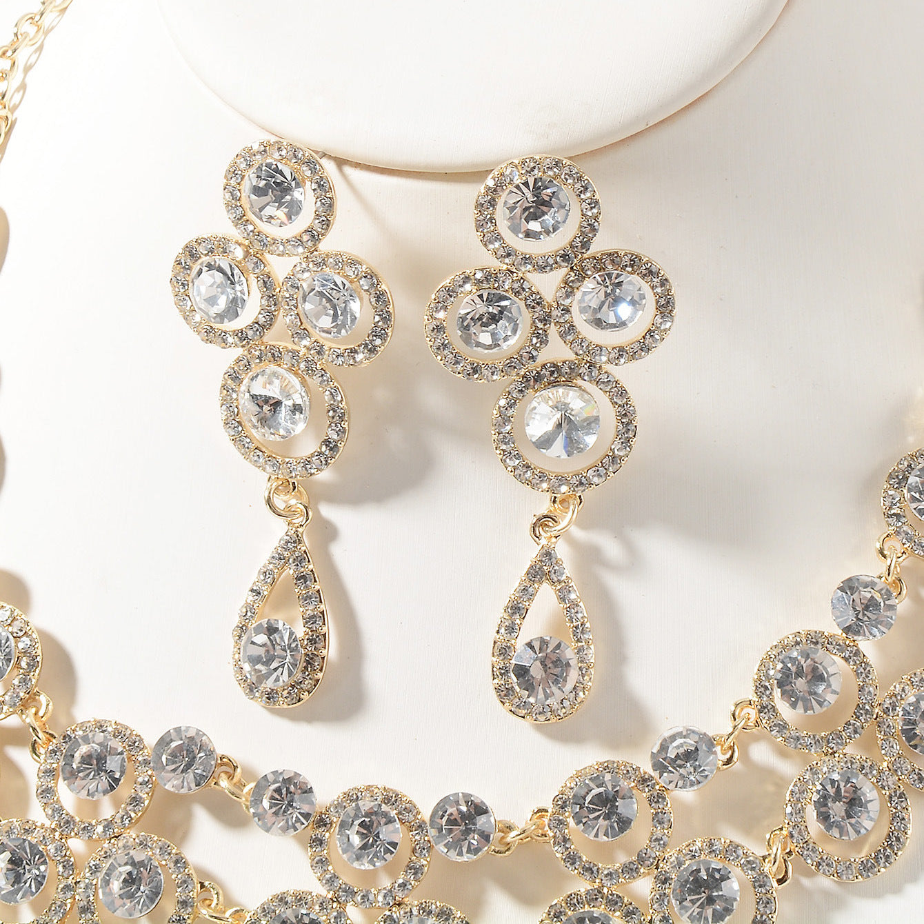 Vintage Baroque Floral Plated Alloy Ball Chain Necklace and Earring Set for Women