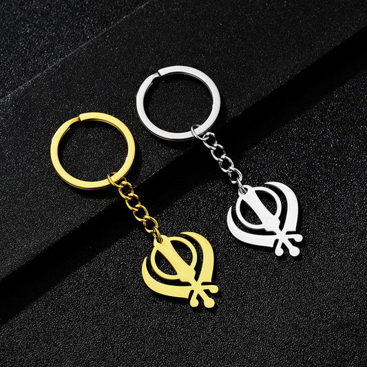 Llavero de acero inoxidable de estilo étnico vintage para hombres y mujeres con acabado pulido