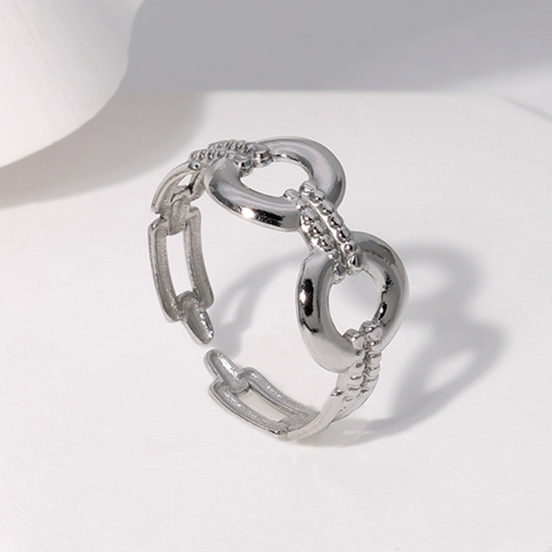 Fashionable Geometric Titanium Steel Adjustable Open Ring for Women with Plated Finish