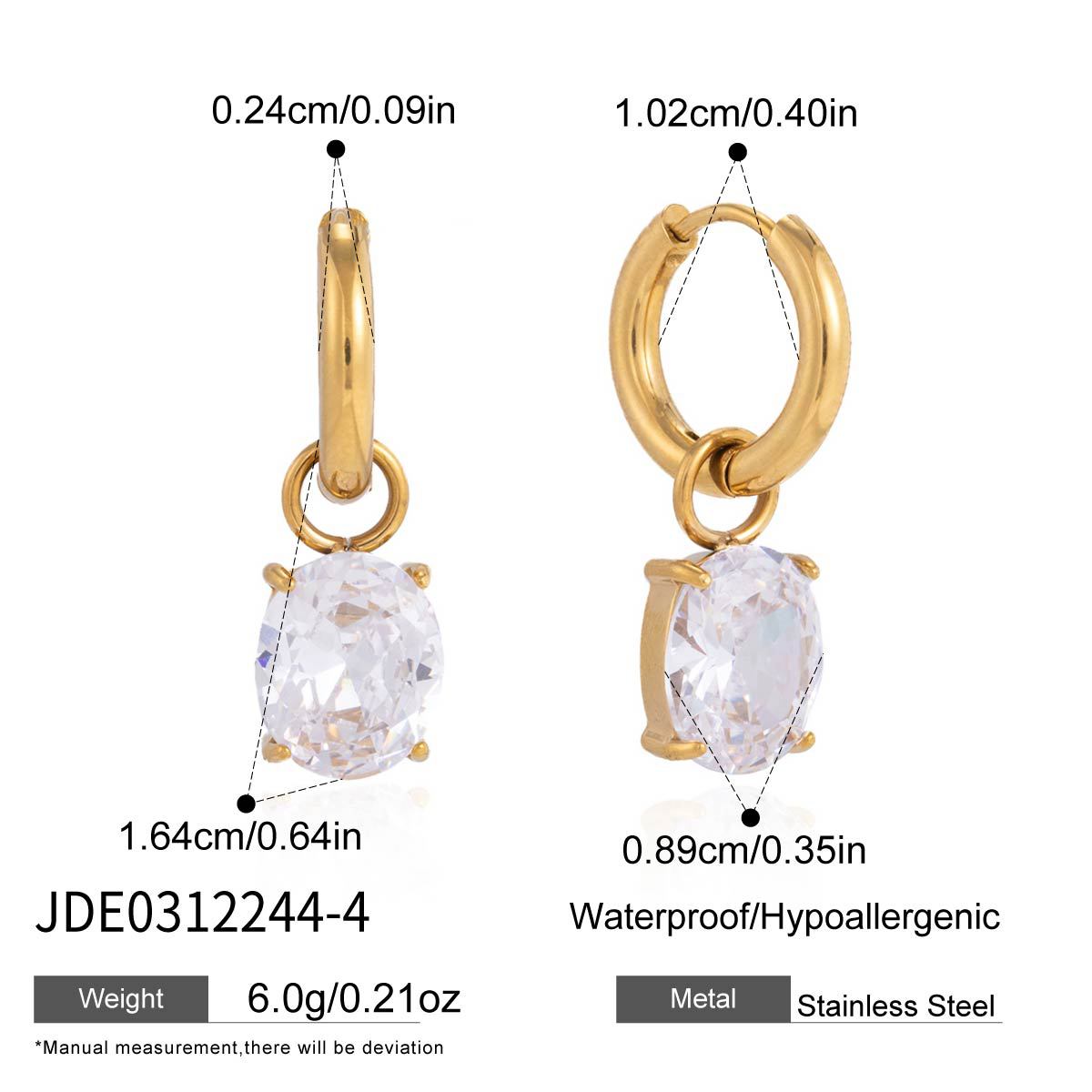 Minimalist Geometric Triangle Stainless Steel Plated Cubic Zirconia Hoop Earrings for Women